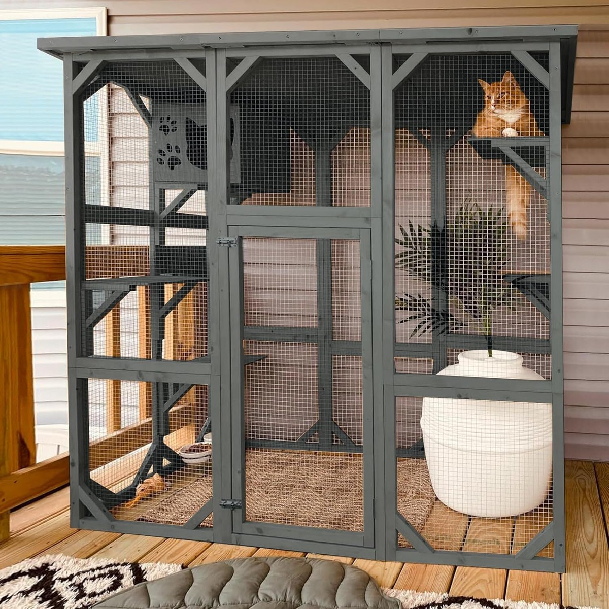 Cat Enclosure Large Outdoor Catio Wooden Cat House with Weatherproof