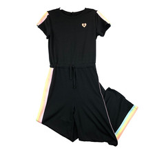 Hurley Jersey Jumpsuit Black Girls Lg 12-14yrs Athleisure Rainbow Stripe Trim