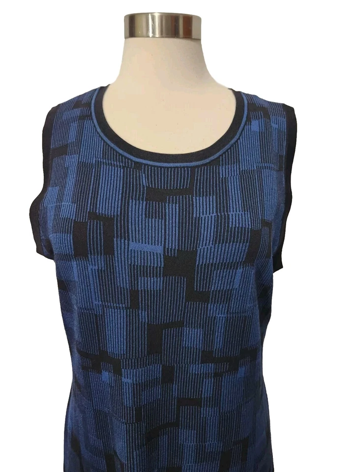 Anne Klein Women's Dress XL Blue Black Sleeveless Stretch Sheath Pullover  - Image 3 of 4
