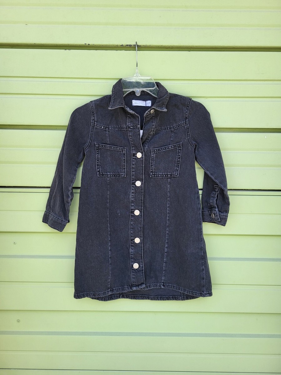 ZARA DENIM SHIRT DRESS Girl GRAY LONG SLEEVE SIZE YEARS 122cm