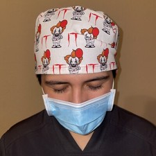 Mens Horror Surgical Scrub Hat Skull Cap with Pennywise Scrub Cap It Clown
