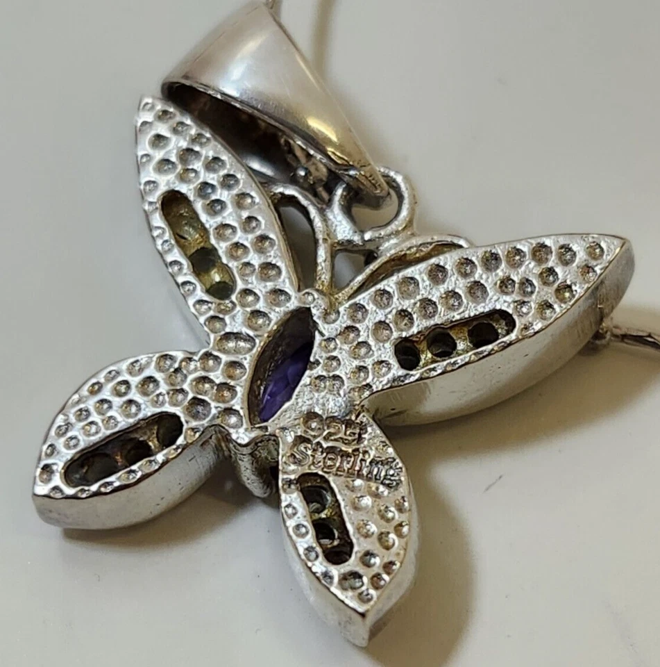 Collar Majorica de plata de ley 925 con piedras de colores colgante mariposa Foto 3 de 4