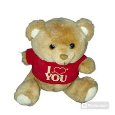 Vintage Russ Brown Teddy Bear Stuffed Animal Plush Red I Love You Shirt 9" Plush