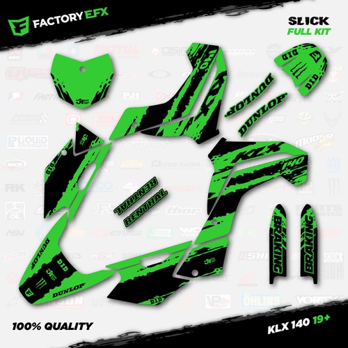 Black & Green Slick Racing Graphics Kit fits 19-24 Kawasaki KLX140 KLX 140 Decal - Bild 1 von 2