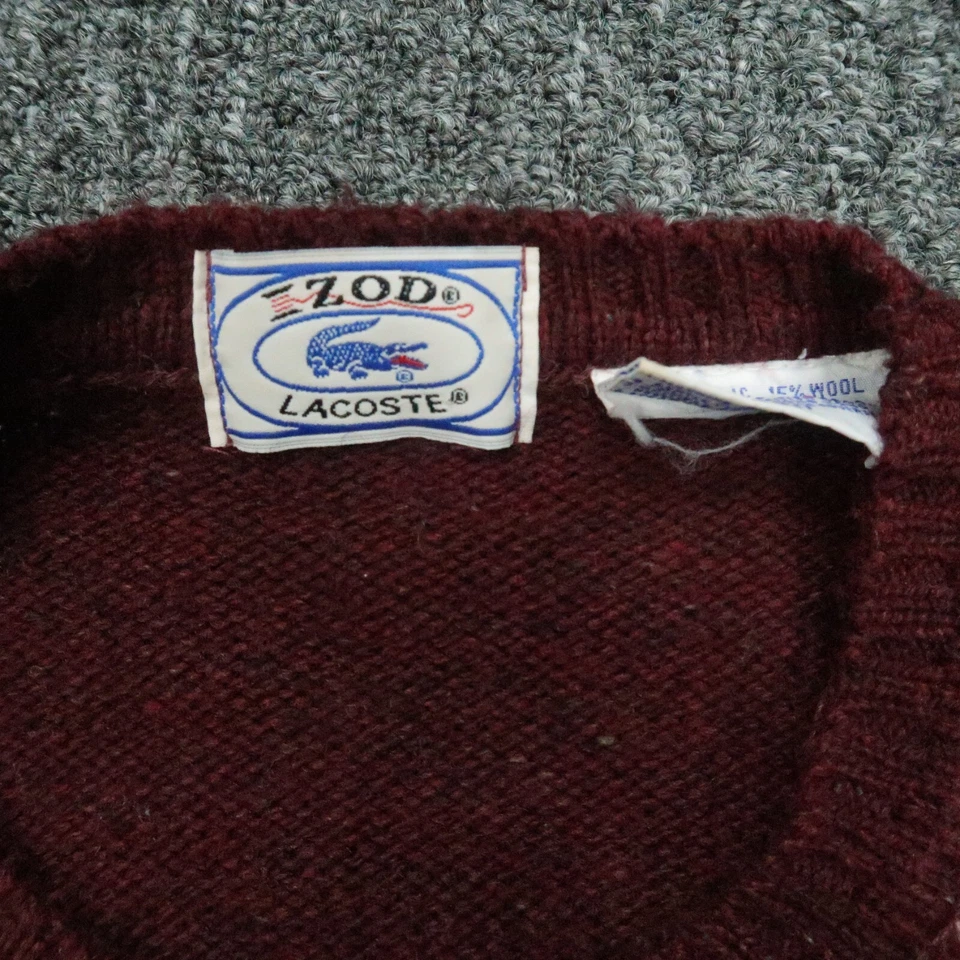 Suéter De Colección Izod Lacoste Para Hombres Grande Rojo Granate Argyle Manga Larga Mezcla de Lana Foto 3 de 4