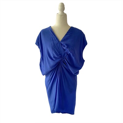 Reiss Silk Draped Cocktail Party Dress Blue Size