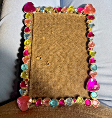 Rectangular Picture Frame with Multicolored Glass Gems Border  4.5 x 6.5''