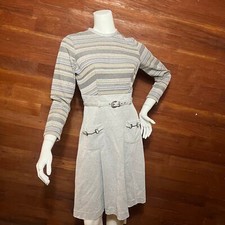VINTAGE 70s Double Knit Twee Dress Striped Minimalist Mini A-Line Size 2