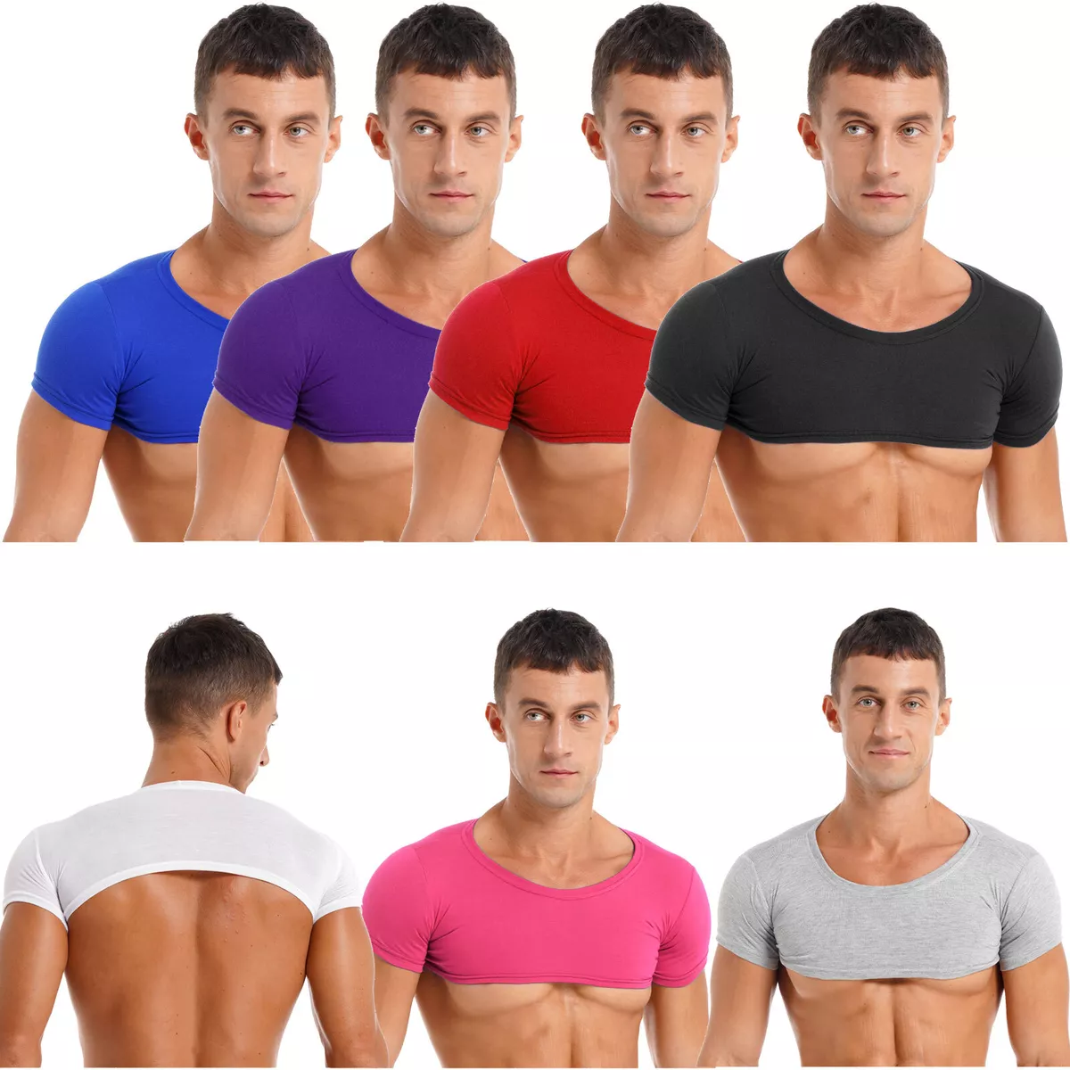 Mens Short Sleeve Workout Cropped Tank Top Gym Vest Crop Tops