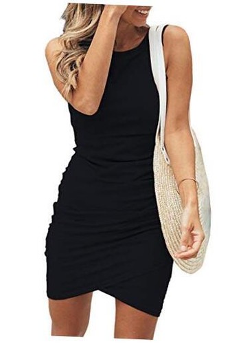 Women 2024 Summer Sleeveless Tank Dresses Crew Neck Slim Fit Medium Black