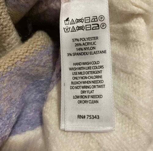 Aspen Mock Neck Nordic Knit White & Purple Stripe Pullover Winter Sweater sz S - Picture 9 of 11