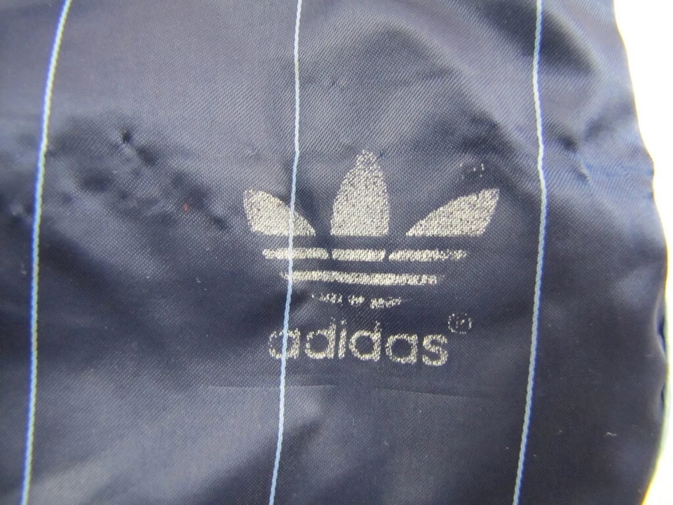 Adidas vintage 1980s pinstriped navy nylon shorts Hose soccer West Germany D7 L - Image 2 of 4