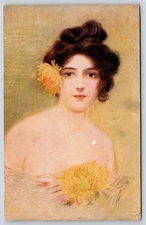 Pretty Lady Holding Mums Chrysanthemums Flowers Bella Gross Art Postcard 1909