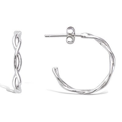 Boucles D'oreilles Créoles Torsadées - Argent Massif 925 Rhodié - Dormeuses - Unisexe - Neuf Avec étiquettes