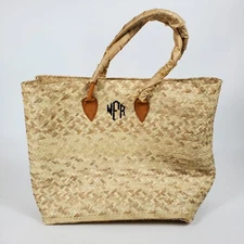 Mark & Graham Palm Leaf Tote Bag with Leather Handle Mono MFR