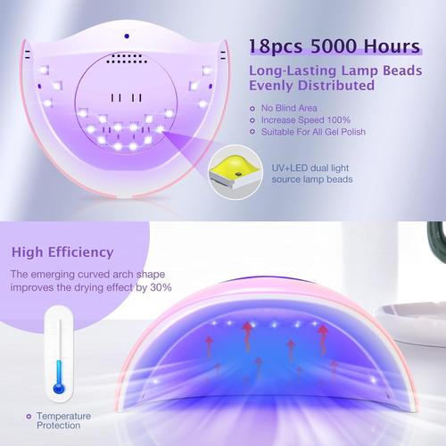 72W UV LED Nail Lamp Light Dryer for Nails Gel Polish with 18 Beads 3 Timer Sett - Picture 3 of 12
