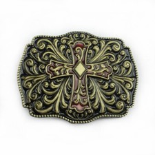 Western Belt Buckle for Men  Women Cowboy Rodeo Vintage Style Wear Floral Cross