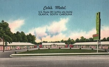 Cole's Motel on US Route 301 Olanta, South Carolina Linen Postcard