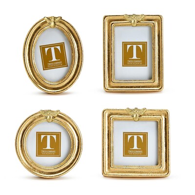 Two's Company Golden Bee Set of 4 Gold Leaf Finish Photo Frames