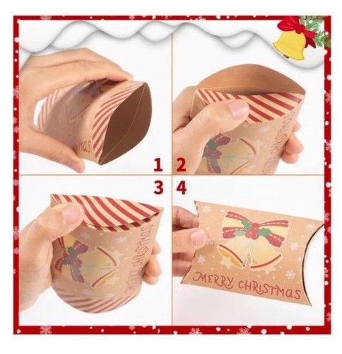 50 Stck. Frohe Weihnachten Kissen Süßigkeitenbox Kraftpapier Gefälligkeiten Geschenkverpackung NEU - Bild 3 von 8