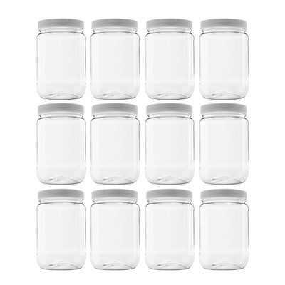 Clearview Containers 12 Pack 32 oz (1 Quart) Plastic Jars w/Lids 