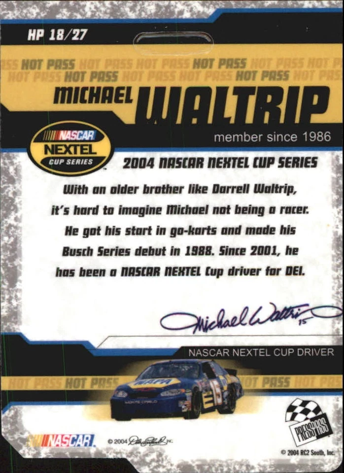 2004 Press Pass Trackside Hot Pass #HP18 Michael Waltrip - RAC - Image 2 of 2