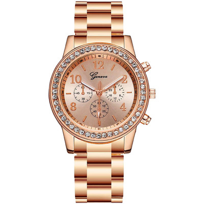 Für Geneva Stil Damen Quarzuhr rundes Zifferblatt Legierung Armband Mode Design