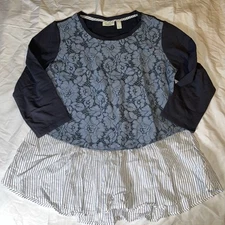 Logo by Lori Goldstein Lounge Blue Lace Stripe Casual Cottagecore Boho Medium