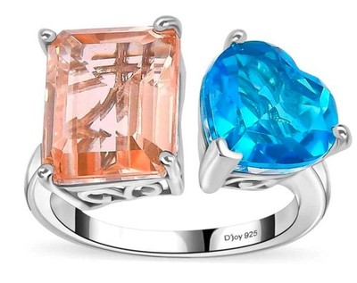 8.65ctw Morganique & Caribbean Quartz Triplet Ring Rhodium Plated Size 7