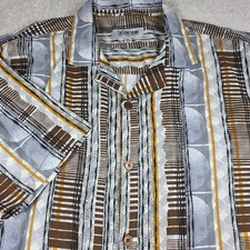 Stacy Adams Shirt Mens 2XL Brown Gray Geometric Button-Up Short Sleeve Casual