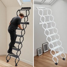 8-Step Wall Mounted Folding Ladder, Retractab...