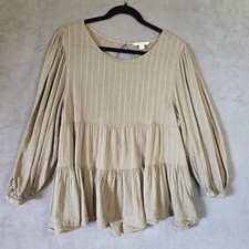 American Eagle Tiered Open Back Top Women's Large Boho Striped Peasant Cottage