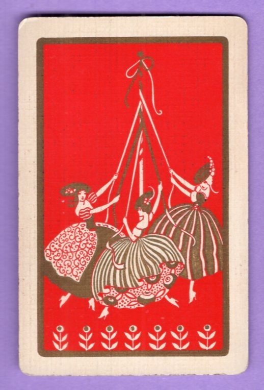 Single Swap Playing Card DECO GIRLS MAYPOLE GOLD METALLIC LADIES VINTAGE RED