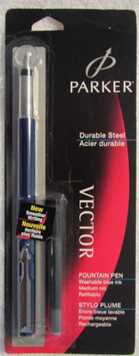 NEW Made in UK Parker Vector Fountain Pen Medium Pt Blue Barrel +Bonus Cartridge