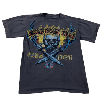 Vintage Y2K Skull Shirt Men Medium Gray Tee Face Your Fear Punk Grunge Tattoo