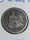 1853 Philadelphia Mint Silver Seated Liberty Quarter with Arrows and Rays #m7b35