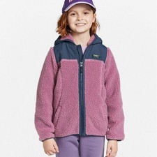 LL Bean Girls Sherpa Fleece hooded Jacket Size M 10-12 Full Zip Pockets