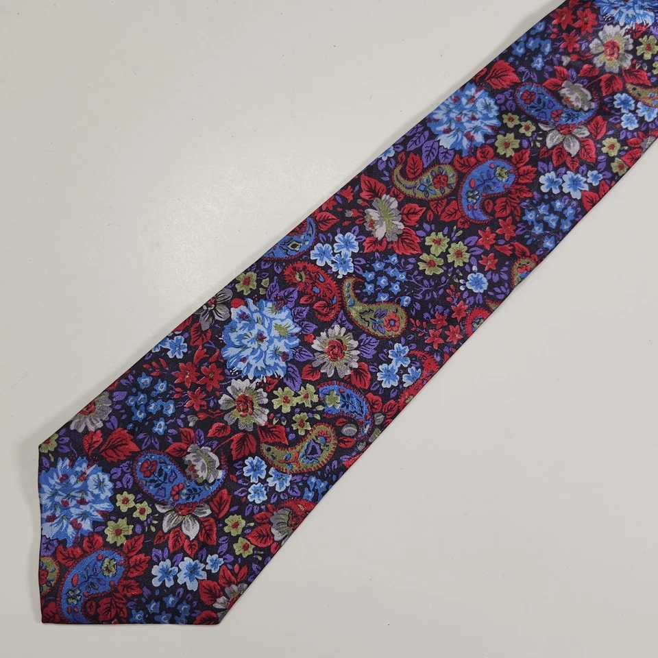Corbata Ketch Classics Para Hombre 55" x 3.5" Azul Multicolor Floral Paisley De Colección Foto 2 de 4