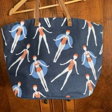 MUD PIE Beach Bag Navy White Orange Swimmers On Floats Tote Bag With Long Straps