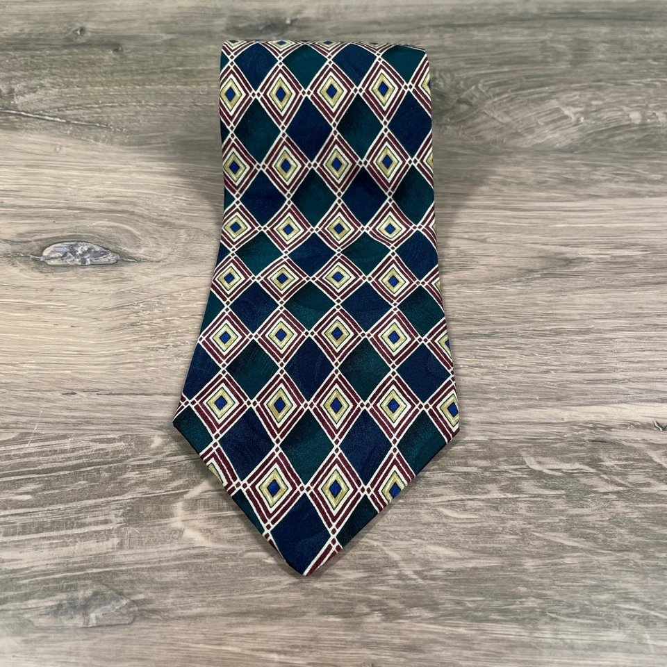 ENZO FELINI Париж мужской ручной работы шелковый галстук темно-зеленый золотой бриллиант узор официальный - Изображение 2 из 4