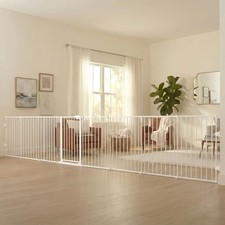 Metal 2-in-1 Gate Play Yard, 192 Inch Wide, White, Hardware Mount