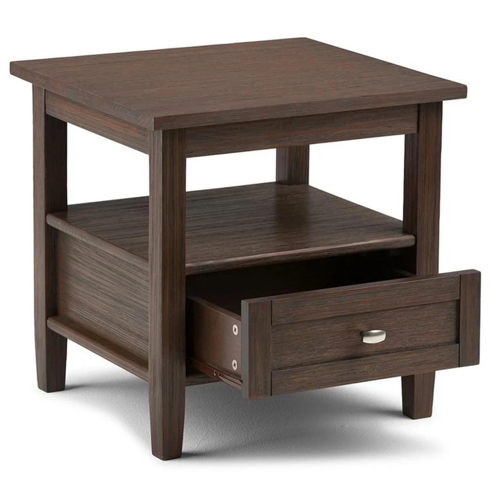 Warm Shaker 20" W SOLID WOOD Rectangle End Side Table in Farmhouse Brown - Image 2 of 3