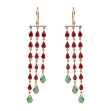 Natural Ruby Emerald Gemstone Chandelier Hook Dangle Earrings Silver Jewelry