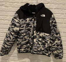 The North Face Puffer Jacket Boy s XL 14/16 Black Camo Reversible Hooded Coat