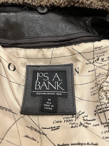 Mens M Jos. A Bank Leather Bomber Jacket w/Removable Shearling Collar & Liner - Picture 14 of 15