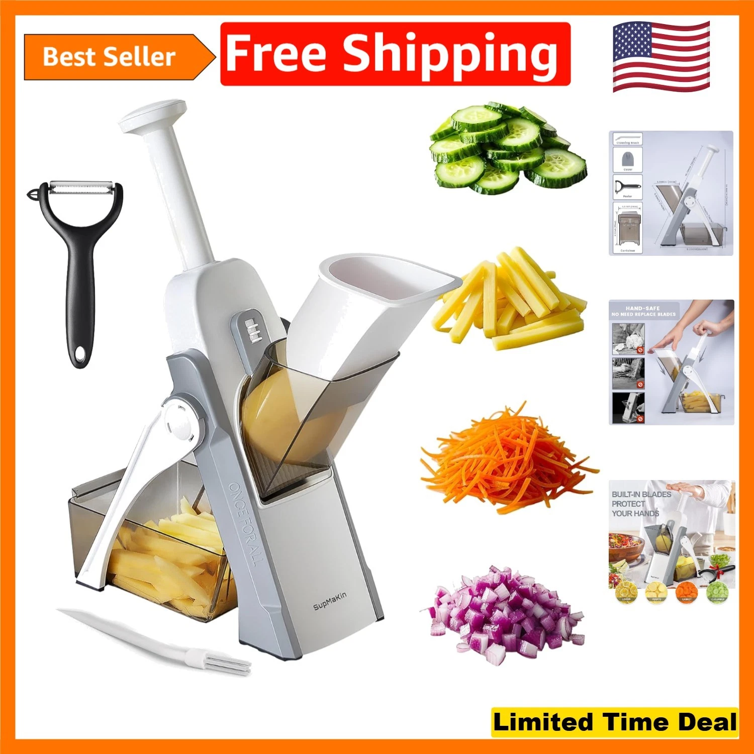 Stainless Steel Adjustable Mandoline Vegetable Slicer - 4 Cutting Modes