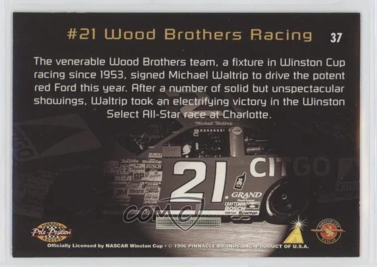 1996 Pinnacle Pole Position Michael Waltrip #21 Wood Brothers Racing #37 - Image 2 of 2