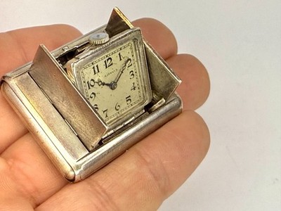 Rare Dunhill TAVANNES ''La Captive'' Travel Deck Sterling Deco Swiss safety Watch