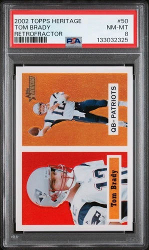 2002 TOPPS HERITAGE RETROFRACTOR #50 TOM BRADY 359/557 PSA 8