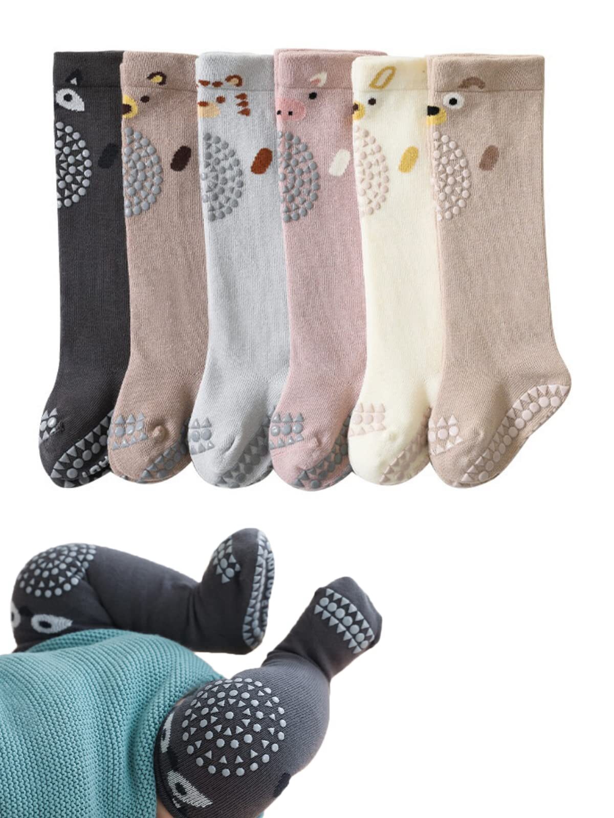 Toddlers Knee High Socks Girl Boy Non Slip with Grips Anti Skid Socks Newborn...